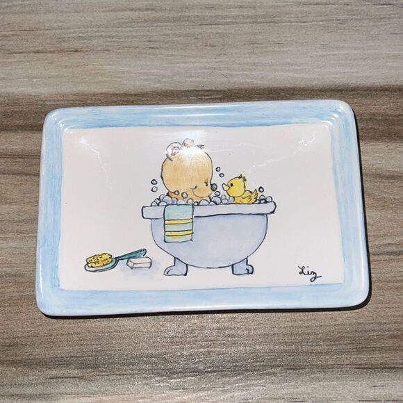 Hand Painted Soap Dish With Bear In Tub Design NWOT - Picture 1 of 6
